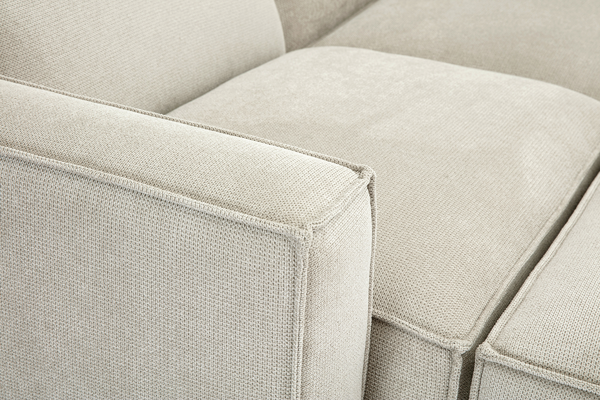 Modulares Ecksofa 5 Sitzpltze und Hocker in beigem Samt-Effekt Textilstoff SPLIT