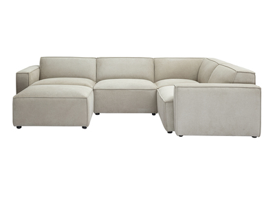 Modulares Ecksofa 5 Sitzplätze und Hocker in beigem Samt-Effekt Textilstoff SPLIT