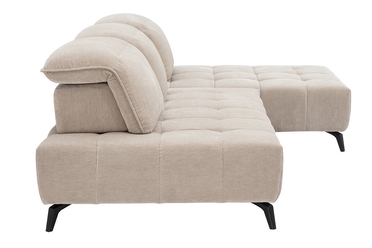 Modulares 4-Sitzer Sofa in Taupe aus Samteffekt-Stoff, Seitenansicht, F��e aus schwarzem Metall.