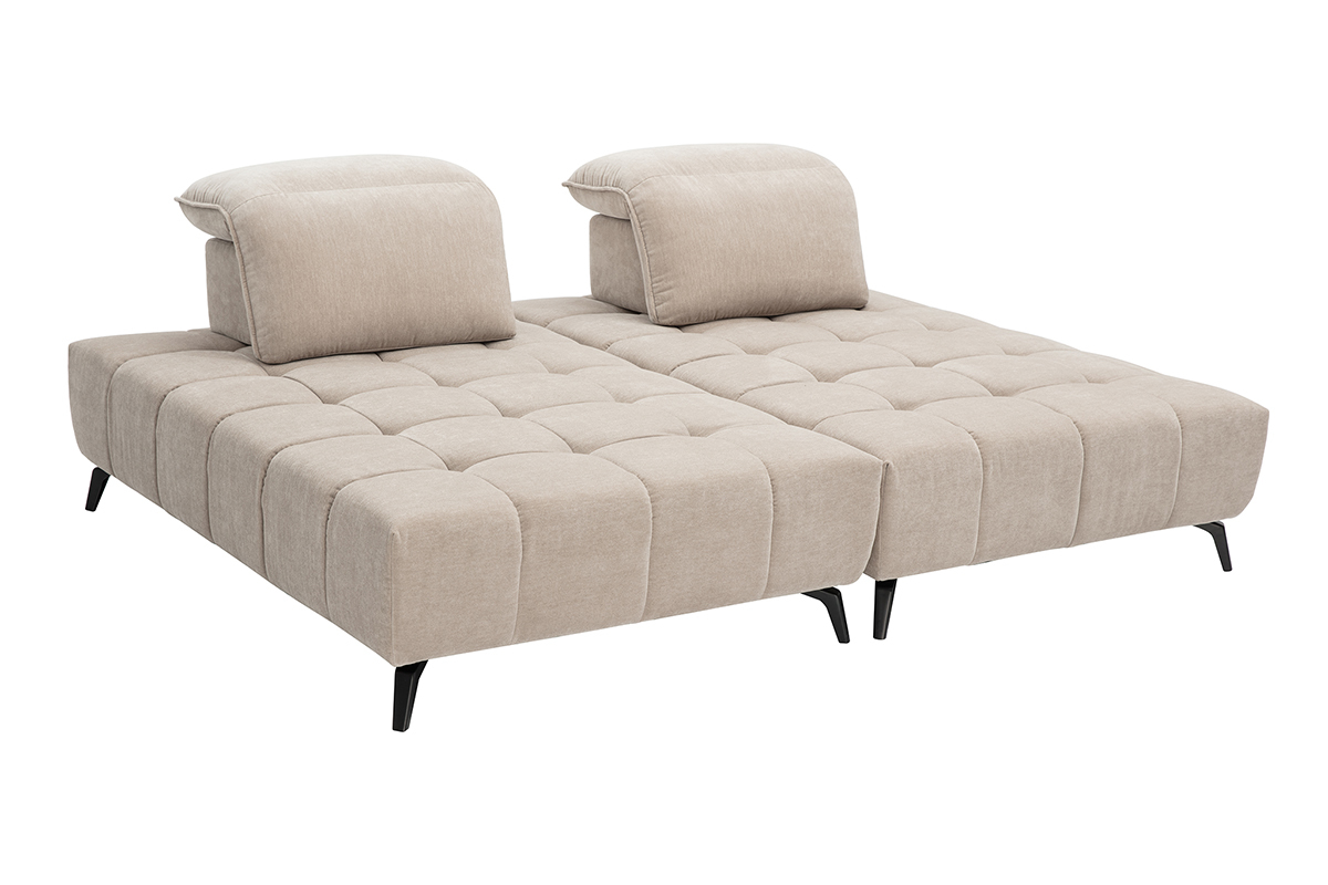 Modulares Sofa f�r 4 Personen in Taupe mit verstellbaren Kopfst�tzen und schwarzen Metallf��en, Ansicht von 3/4.