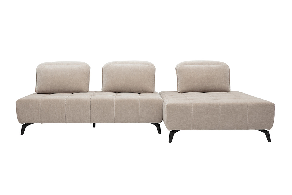 Modulares Ecksofa f�r 4 Personen mit verstellbaren Kopfst�tzen aus Stoff in Taubenblau und schwarzem Metall OLMO