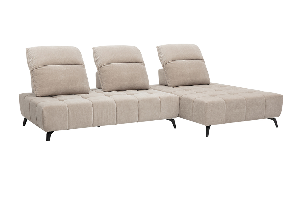 Modulares Ecksofa f�r 4 Personen mit verstellbaren Kopfst�tzen aus Stoff in Taubenblau und schwarzem Metall OLMO