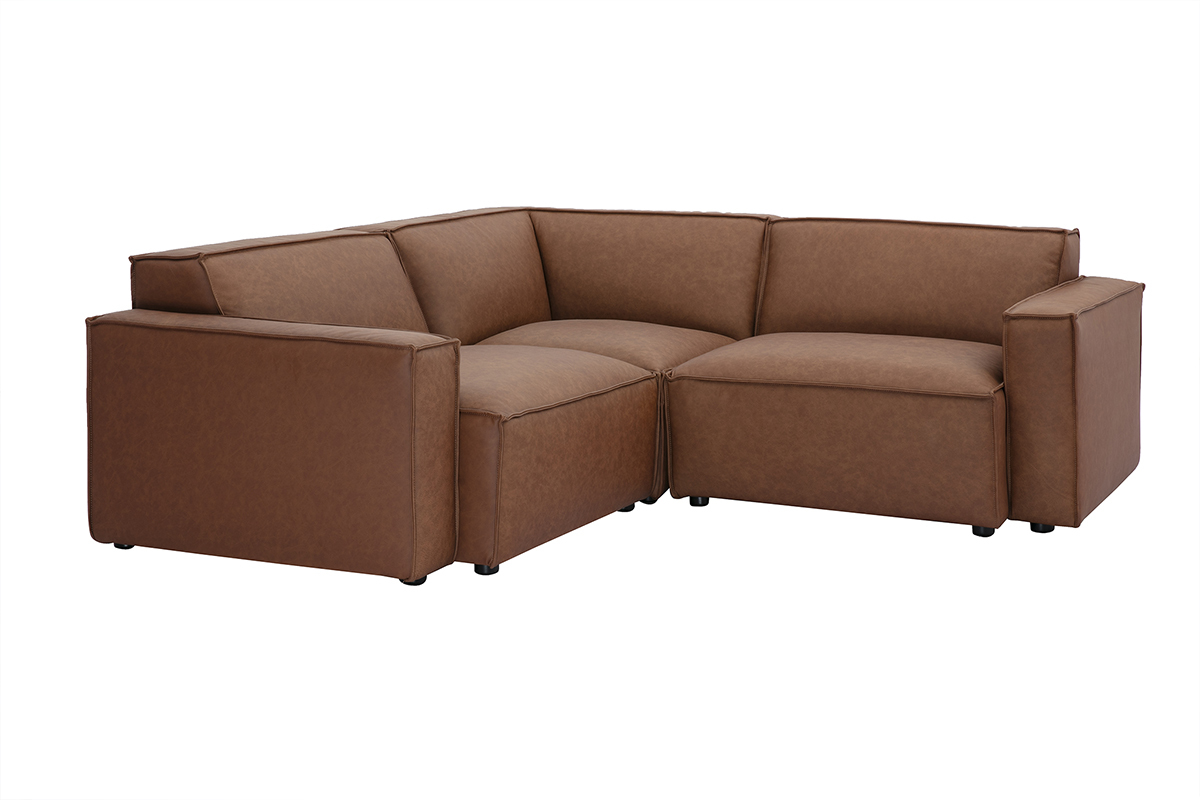 Modulares Ecksofa im Vintage-Stil, 3-Sitzer aus braunem Leder SPLIT