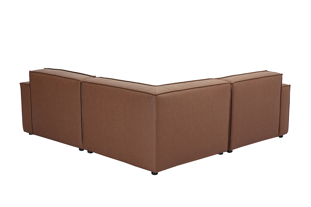 Modulares Ecksofa im Vintage-Stil, 3-Sitzer aus braunem Leder SPLIT