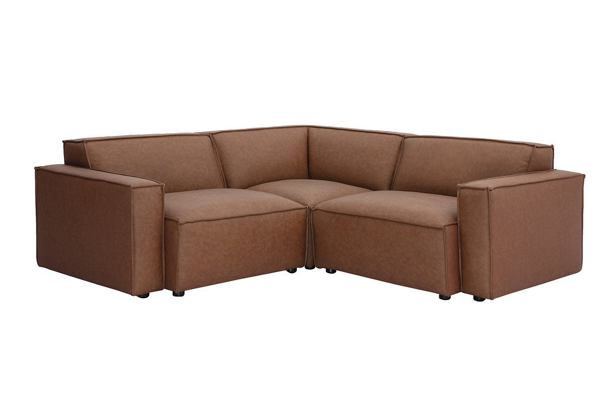 Modulares Ecksofa im Vintage-Stil, 3-Sitzer aus braunem Leder SPLIT