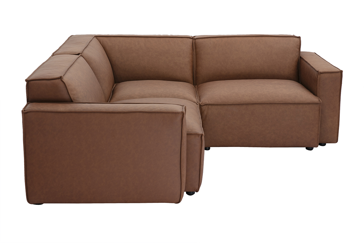 Modulares Ecksofa im Vintage-Stil, 3-Sitzer aus braunem Leder SPLIT