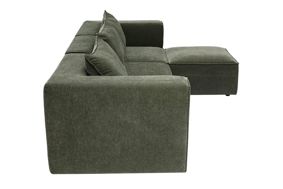 Modulares Ecksofa f�r 4 Personen aus Stoff in Samtoptik, khakigr�n, Seitenansicht.