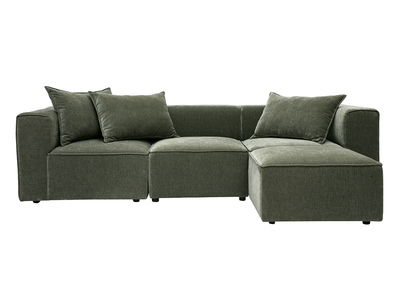 Modulares Ecksofa mit 4 Pl&auml;tzen aus Stoff mit Samteffekt in Khakigruen KERRY