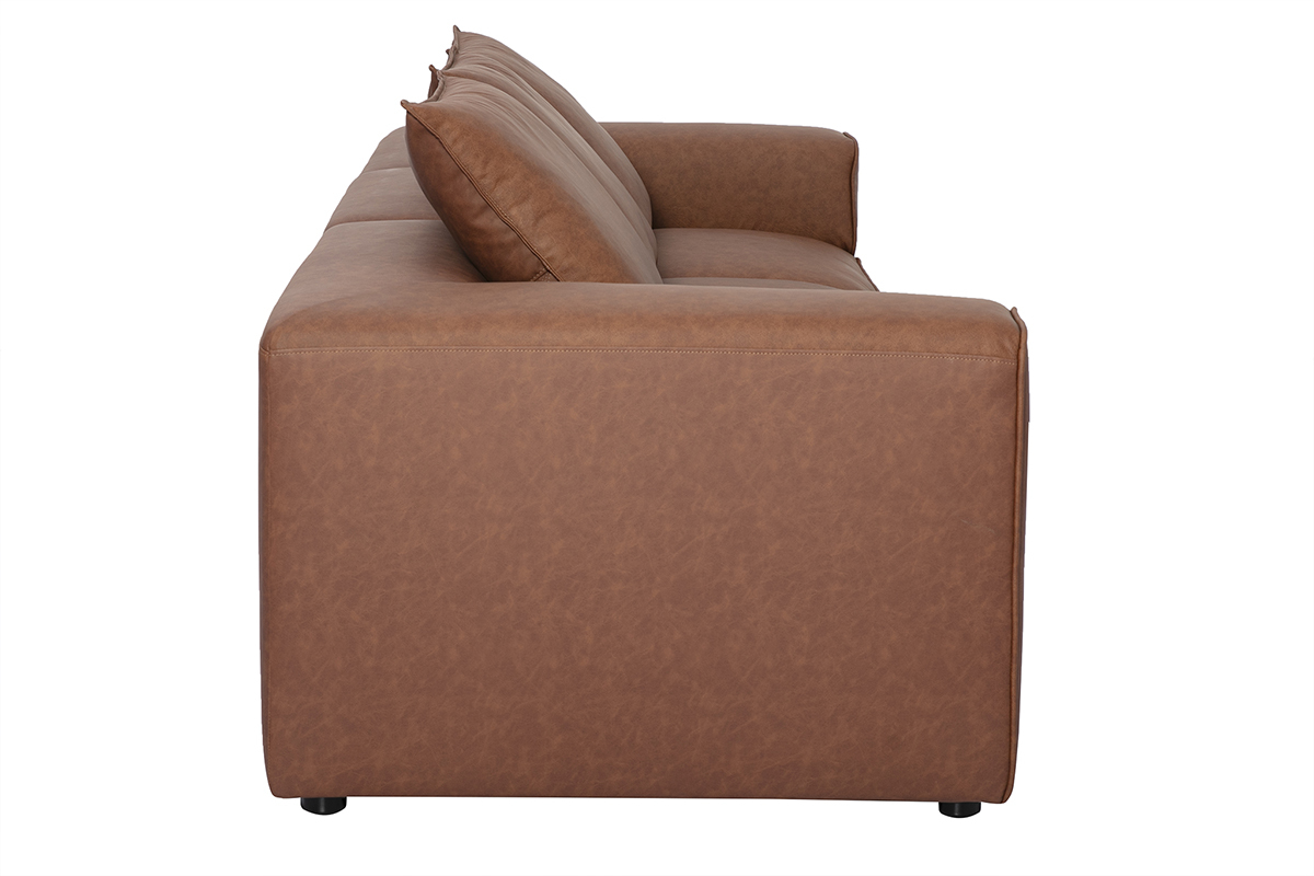 Modulares 4-Sitzer-Sofa aus braunem Leder, Seitenansicht auf wei�em Hintergrund.