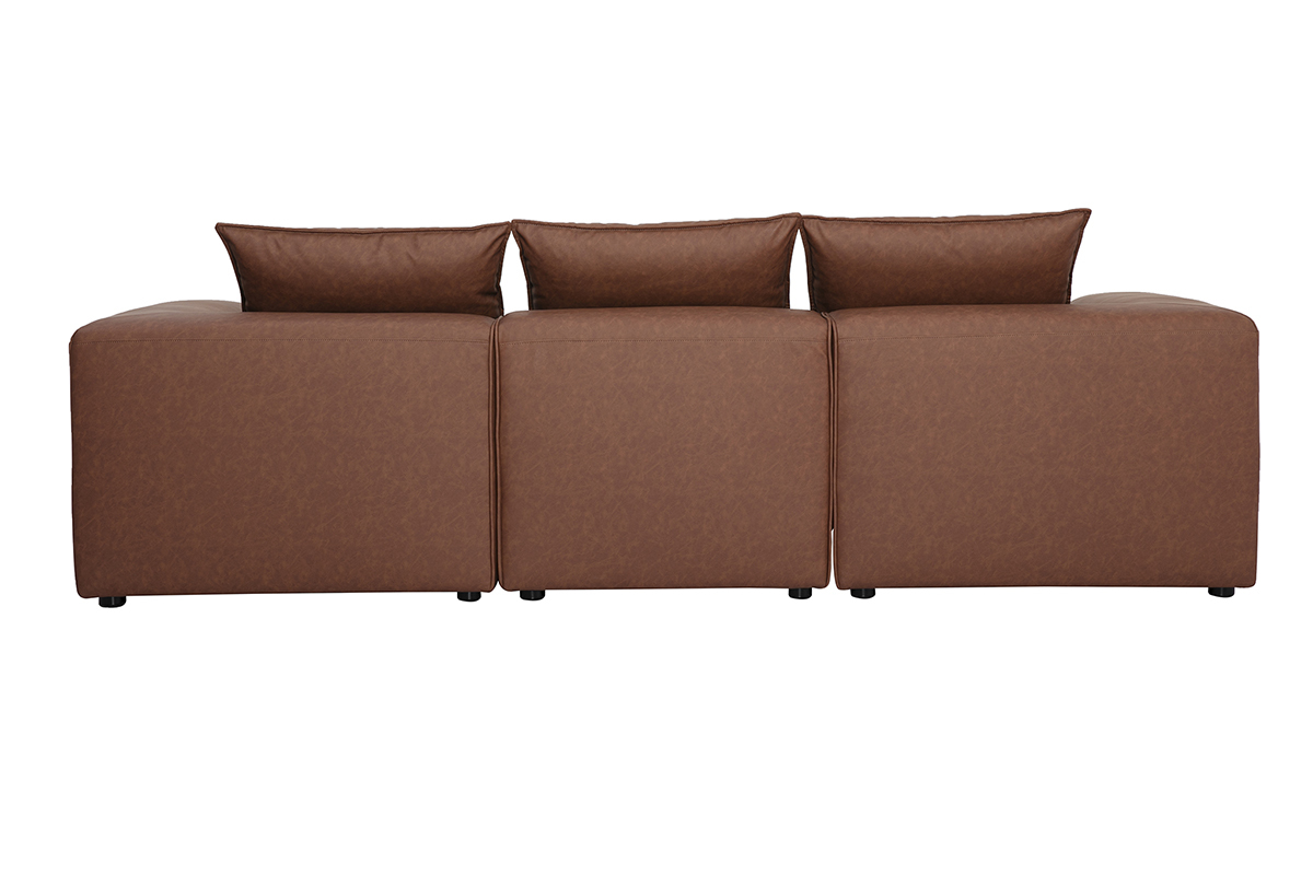 Modulares 4-Sitzer-Sofa aus braunem Leder FERGUS, R�ckansicht mit Kissen