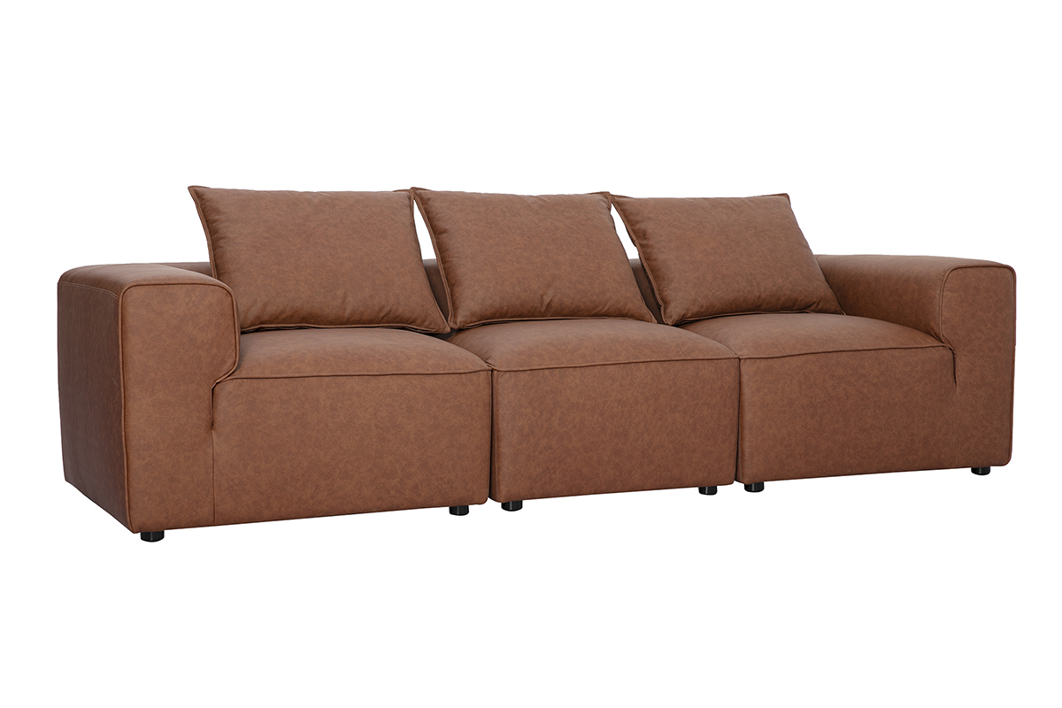 Modulares 4-Sitzer-Sofa aus braunem Leder FERGUS, 3/4-Ansicht