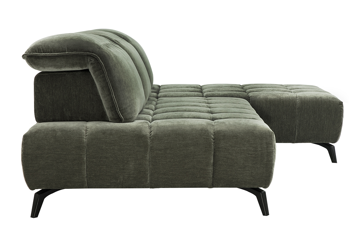 Gr�nes, modulares 4-Sitzer Sofa mit verstellbaren Kopfst�tzen, Seitenansicht.