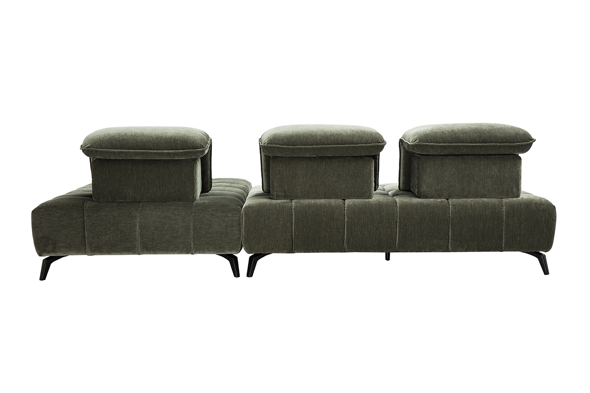 Modulares 4-Sitzer Sofa aus khakigr�nem Stoff, R�ckansicht.
