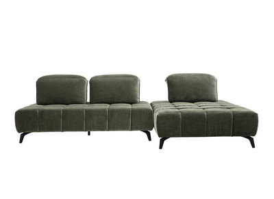 Modulares Sofa mit 4 Pl&auml;tzen und verstellbaren Kopfst&uuml;tzen in Samtoptik in Khaki-Gr&uuml;n und schwarzem Metall OLMO