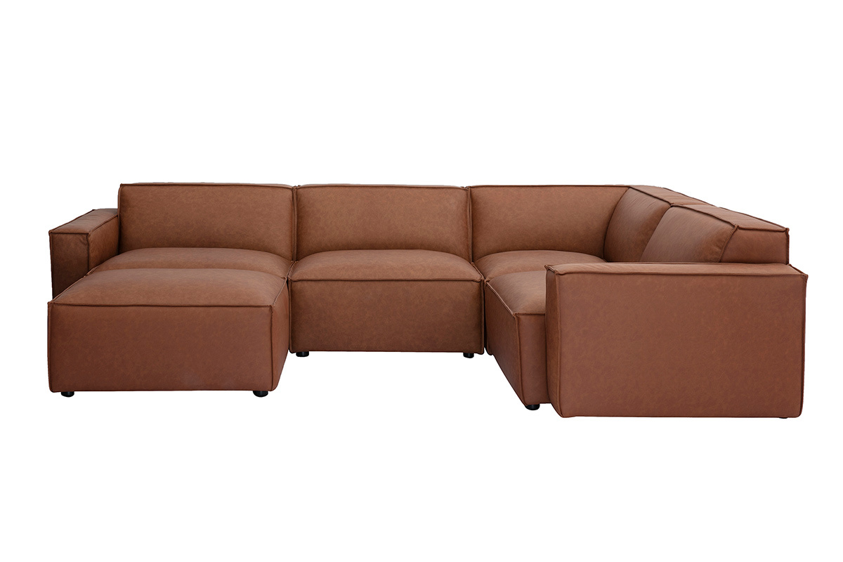 Modulares Vintage-Ecksofa mit 5 Sitzpltzen und Hocker in braunem Leder SPLIT