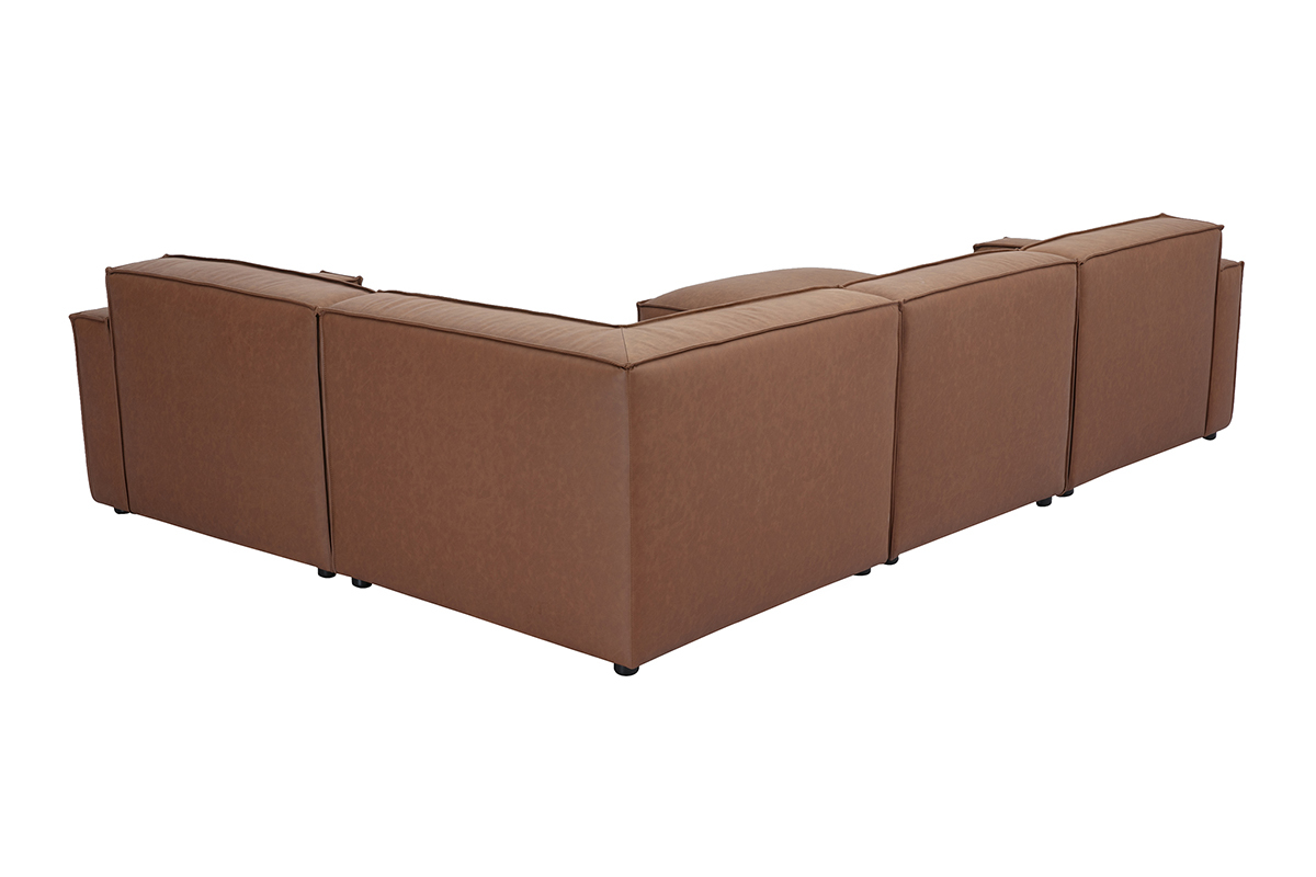Modulares Vintage-Ecksofa mit 5 Sitzpltzen und Hocker in braunem Leder SPLIT