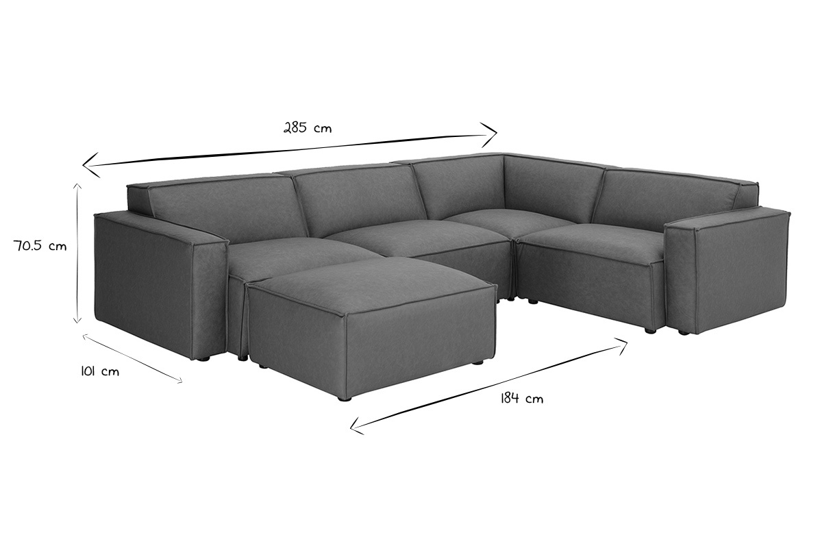 Modulares Vintage-Ecksofa mit 5 Sitzpltzen und Hocker in braunem Leder SPLIT