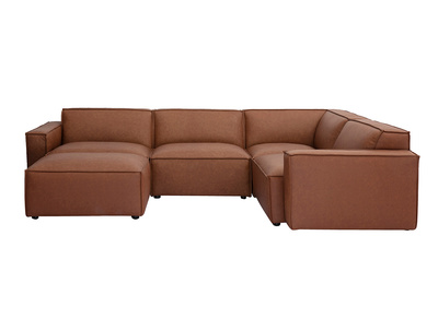 Modulares Vintage-Ecksofa mit 5 Sitzplätzen und Hocker in braunem Leder SPLIT