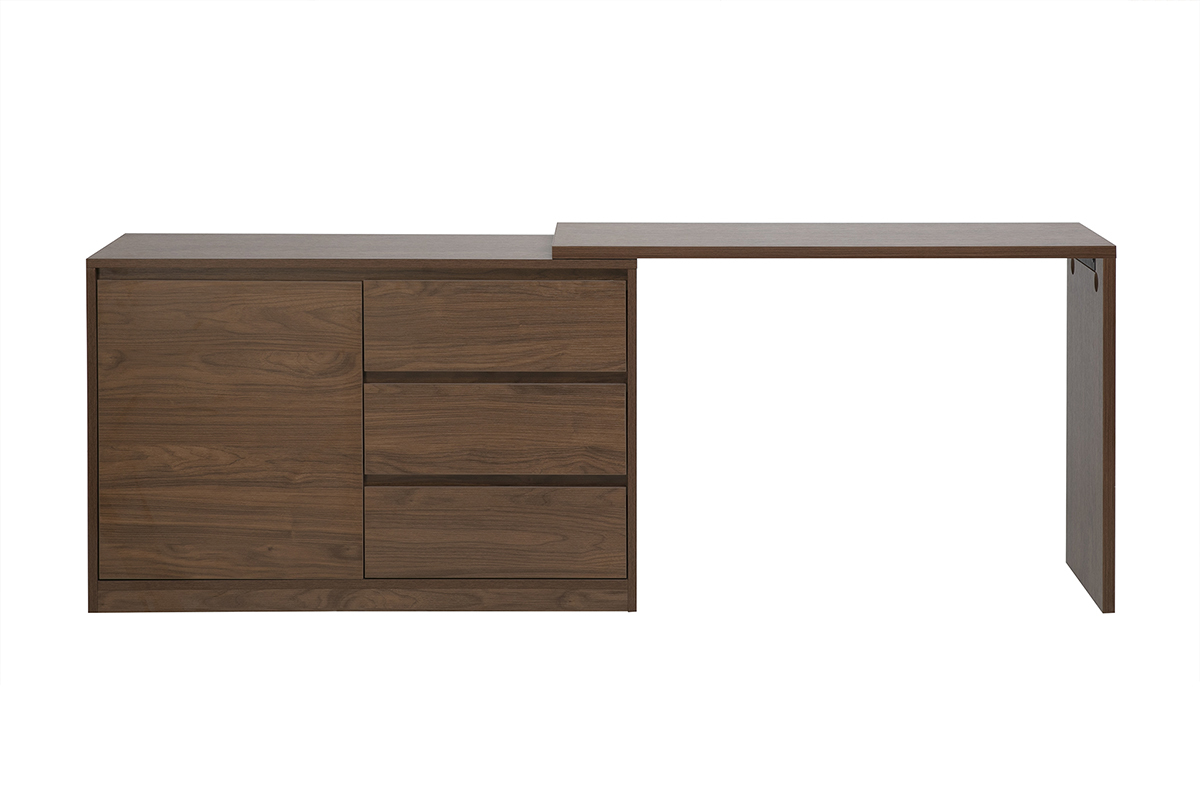 Modulierbarer Schreibtisch mit dunkelbrauner Walnuss-Holzoberfl�che L110-200.5 cm CONRAD