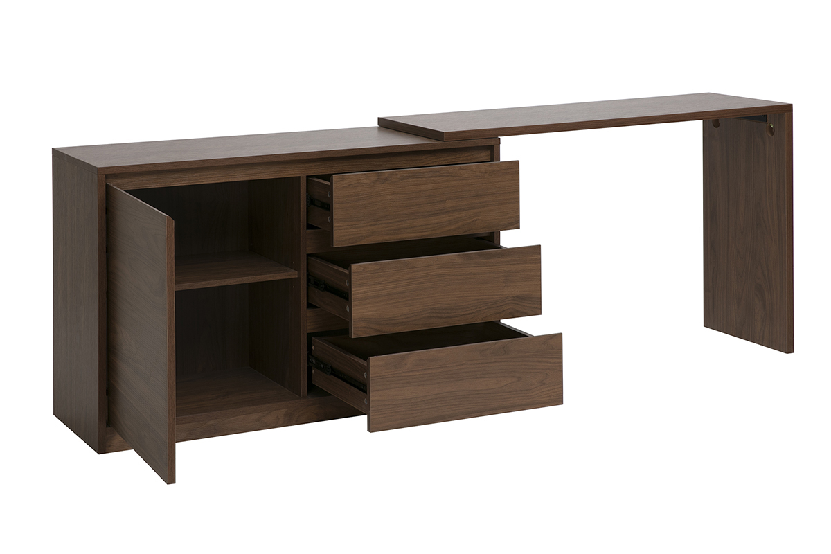 Modulierbarer Schreibtisch mit dunkelbrauner Walnuss-Holzoberfl�che L110-200.5 cm CONRAD