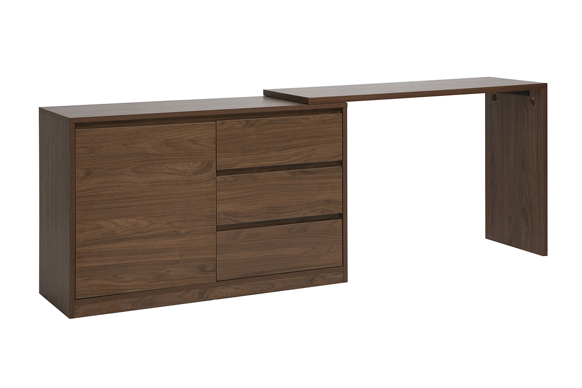Modulierbarer Schreibtisch mit dunkelbrauner Walnuss-Holzoberfl�che L110-200.5 cm CONRAD