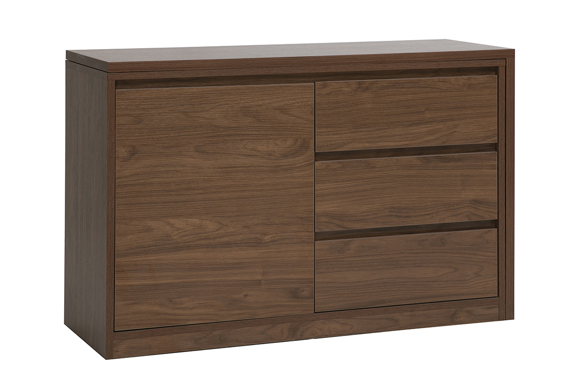 Modulierbarer Schreibtisch mit dunkelbrauner Walnuss-Holzoberfl�che L110-200.5 cm CONRAD