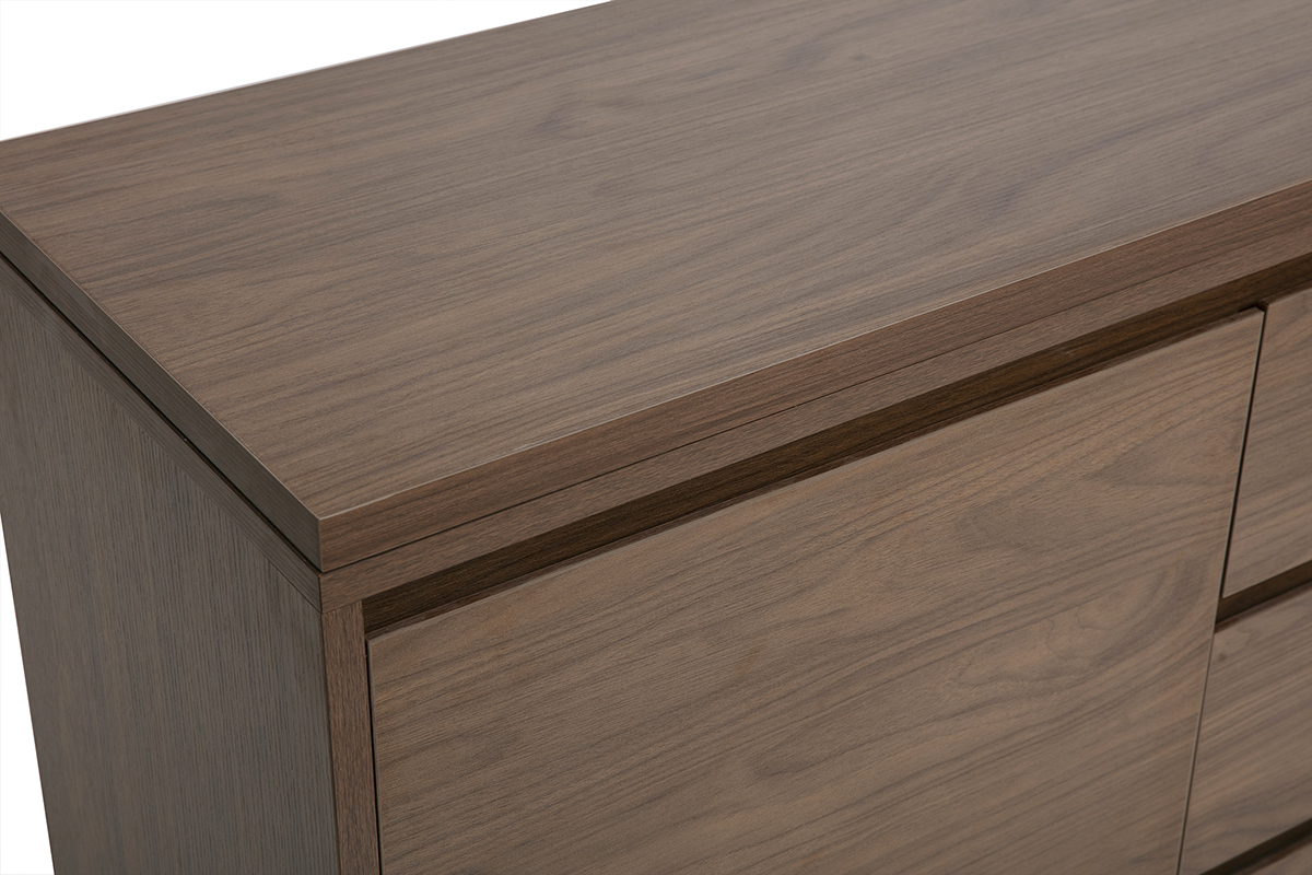Modulierbarer Schreibtisch mit dunkelbrauner Walnuss-Holzoberfl�che L110-200.5 cm CONRAD