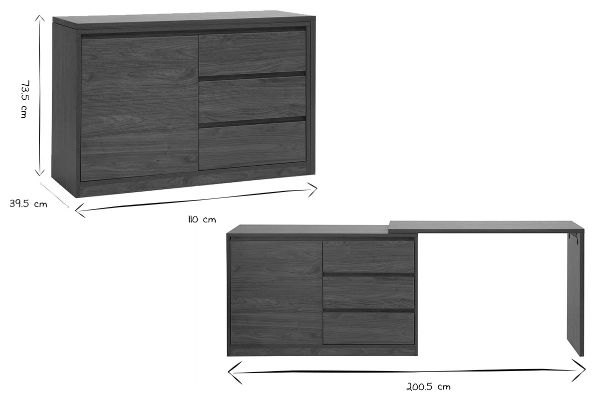 Modulierbarer Schreibtisch mit dunkelbrauner Walnuss-Holzoberfl�che L110-200.5 cm CONRAD