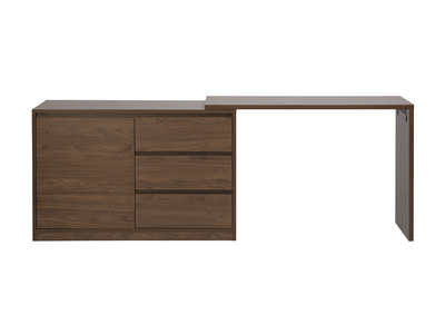 Modulierbarer Schreibtisch mit dunkelbrauner Walnuss-Holzoberfl&auml;che L110-200.5 cm CONRAD