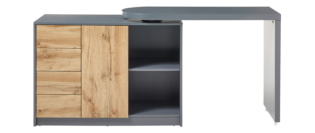 Modulierbarer Schreibtisch mit Stauraum Eichenfurnier und grau CARTER