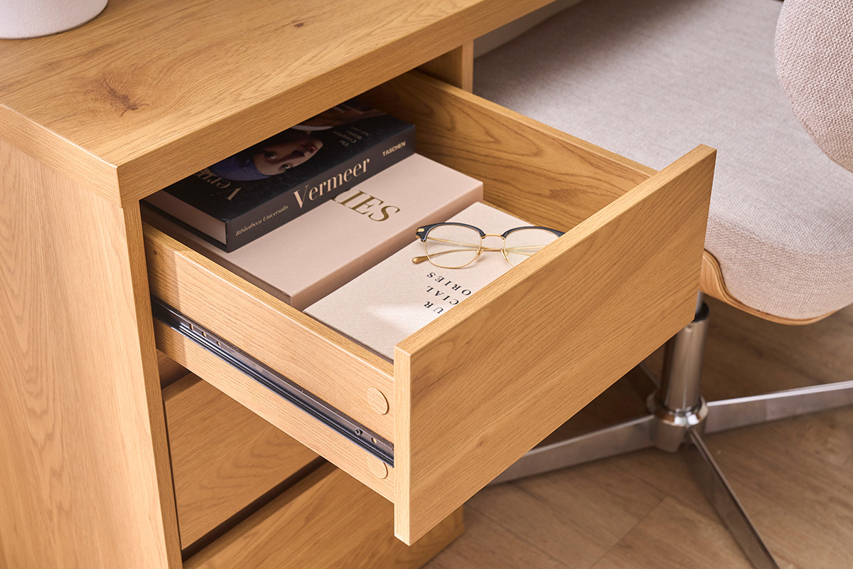 Modulierbarer Schreibtisch mit Stauraum, helle Holzoptik Eiche L153-269 cm MELVIN