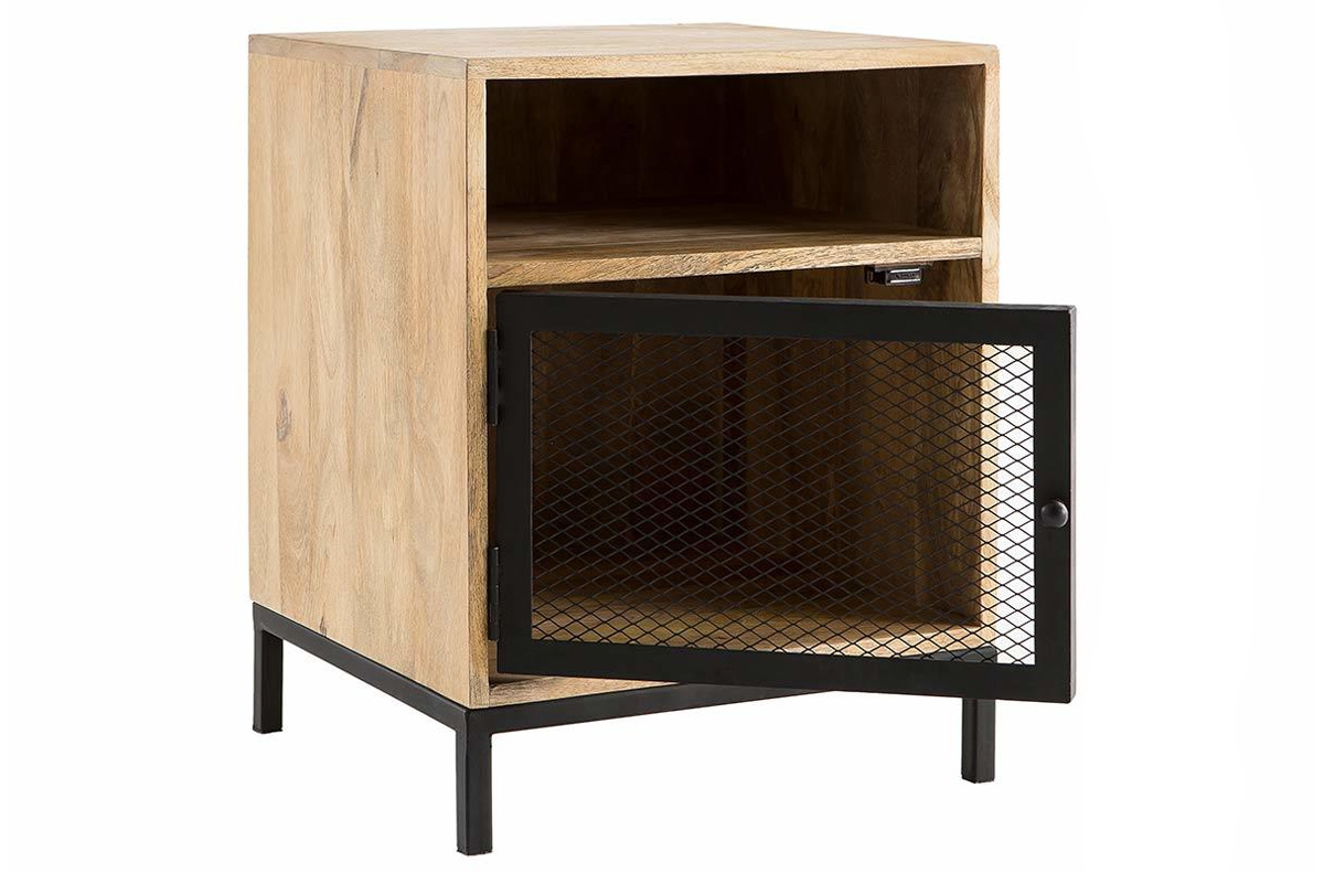 Nachttisch aus Mangoholz und Metall perforiert RACK