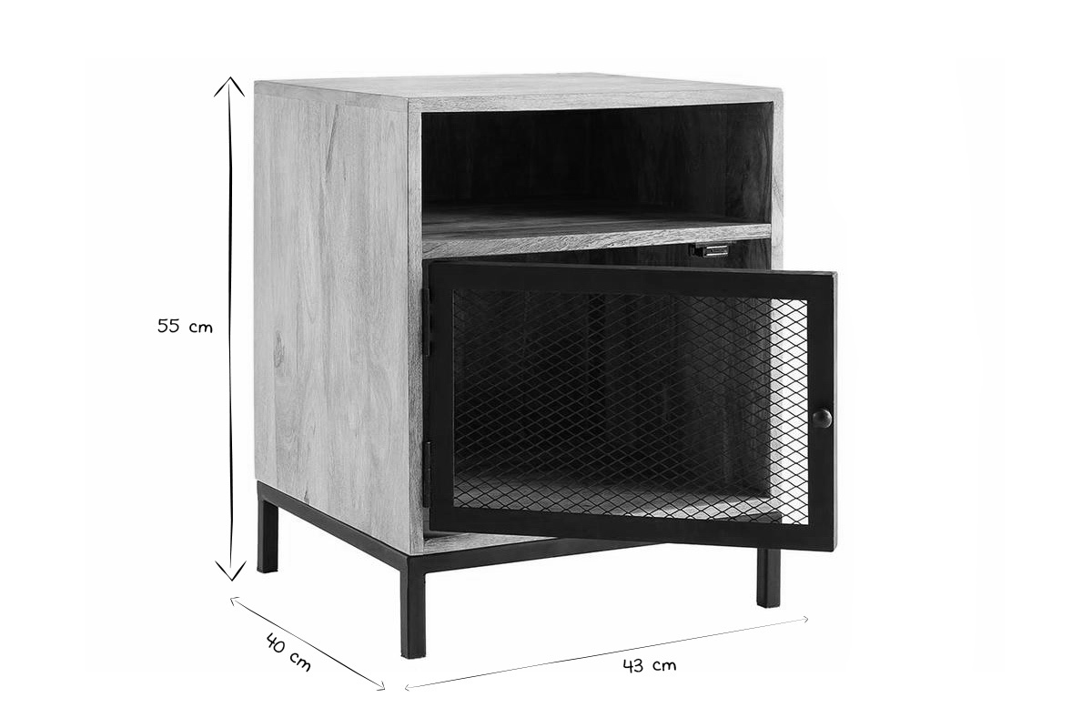 Nachttisch aus Mangoholz und Metall perforiert RACK
