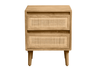 Nachttisch aus massivem Mangoholz und Rattangeflecht mit Stauraum 2 Schubladen ACANGE