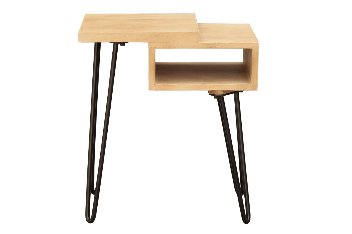 Nachttisch aus massivem Mangoholz und schwarzem Metall VIBES