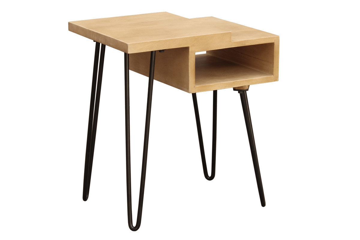 Nachttisch aus massivem Mangoholz und schwarzem Metall VIBES