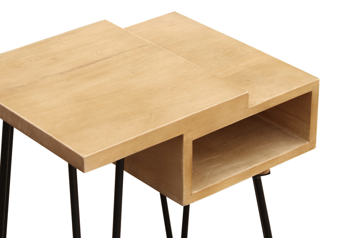 Nachttisch aus massivem Mangoholz und schwarzem Metall VIBES