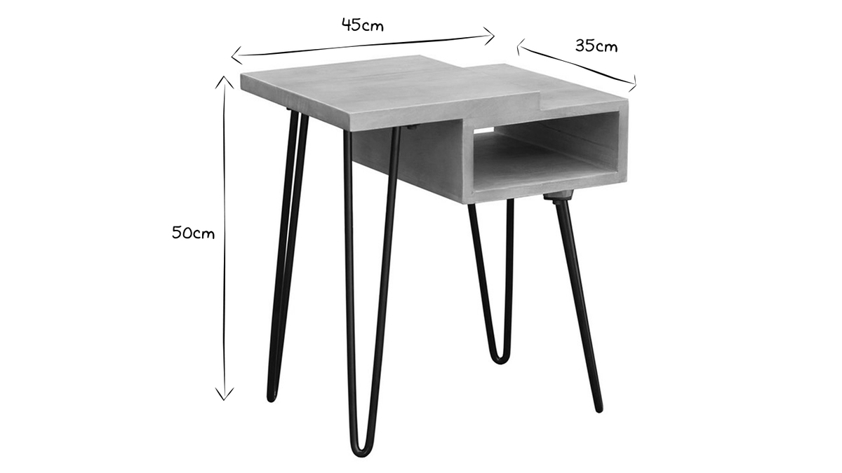 Nachttisch aus massivem Mangoholz und schwarzem Metall VIBES