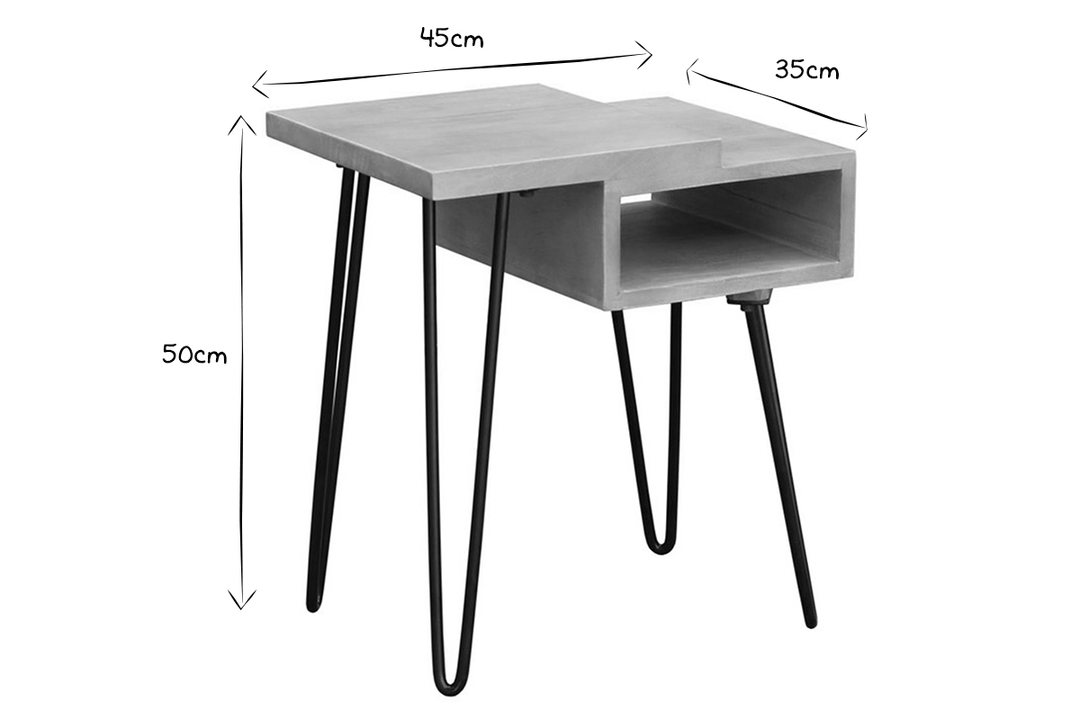 Nachttisch aus massivem Mangoholz und schwarzem Metall VIBES