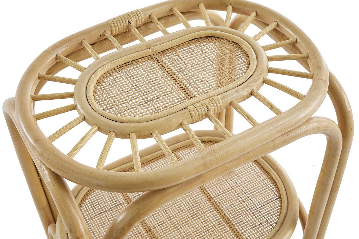Nachttisch aus naturfarbenem Rattan und Rohrgeflecht B45 cm BOW