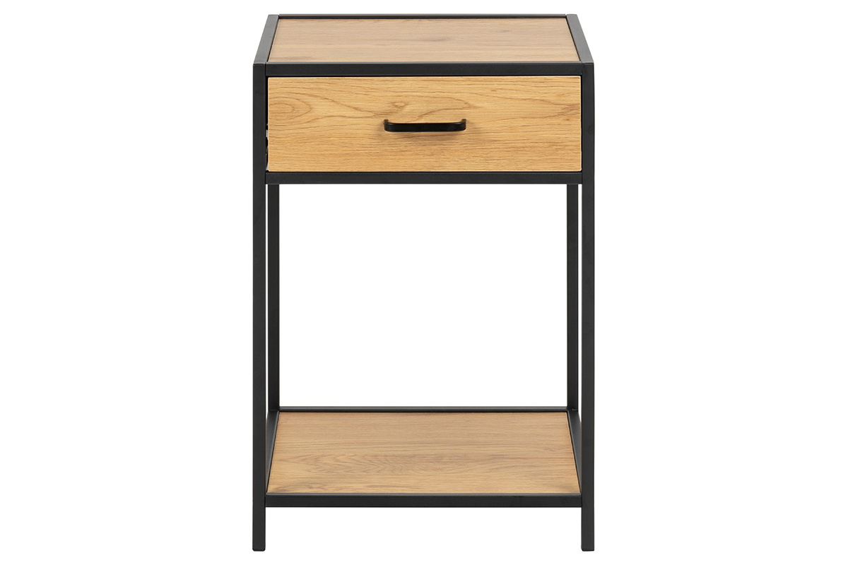 Nachttisch im Industrial Style Holz und schwarzes Metall TRESCA