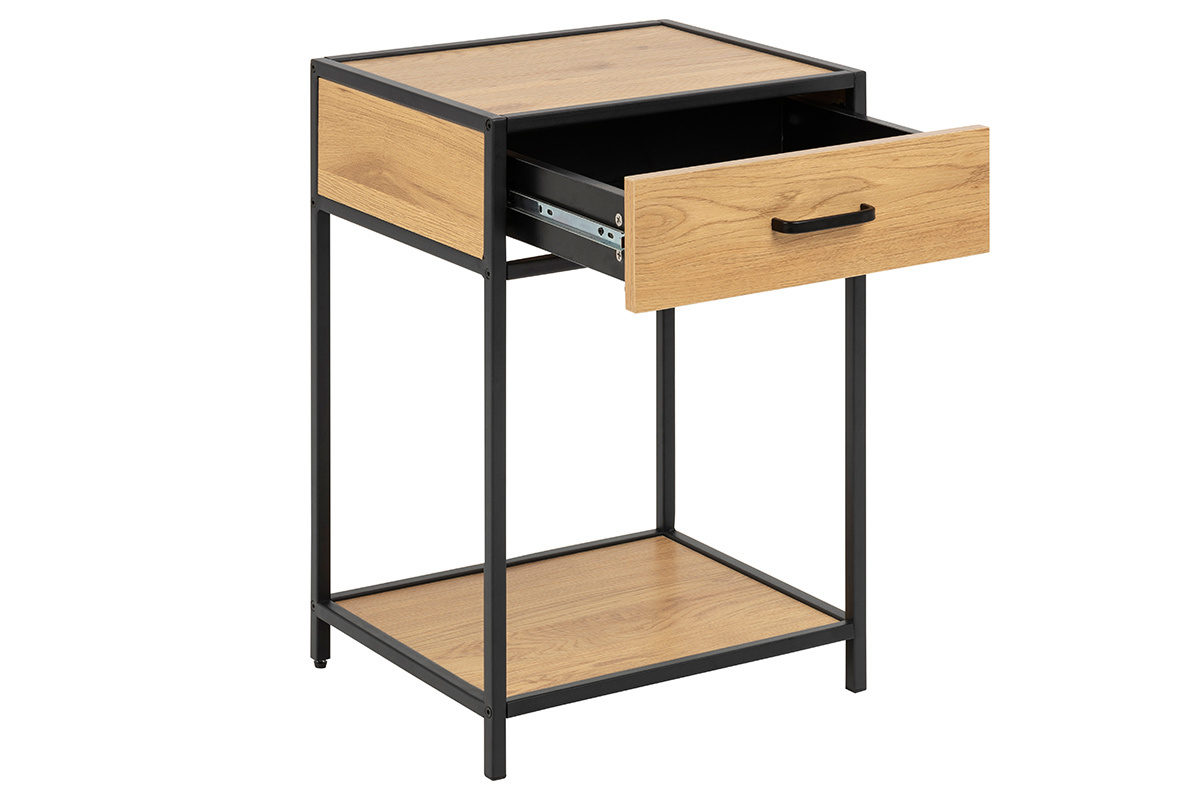 Nachttisch im Industrial Style Holz und schwarzes Metall TRESCA