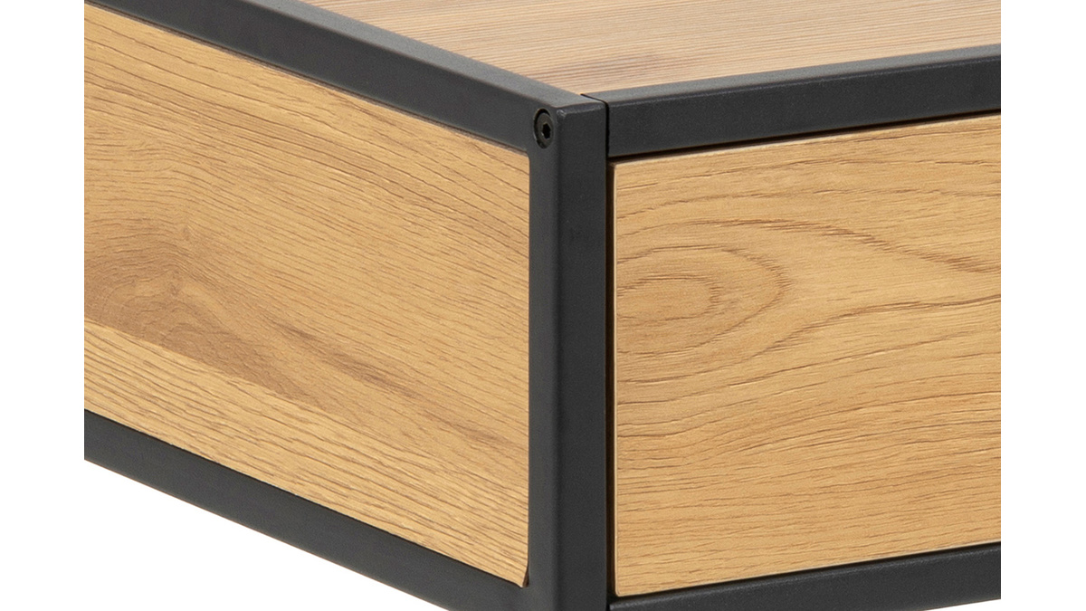 Nachttisch im Industrial Style Holz und schwarzes Metall TRESCA