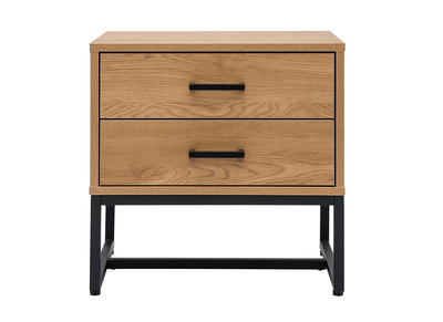 Nachttisch mit 2 Schubladen in hellem Eichenholzfinish und schwarzen Metallgestell LOVATO
