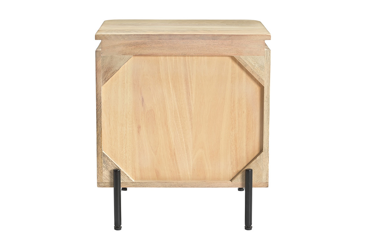 Nachttisch aus massivem Mangoholz mit geriffelter Front, R�ckansicht.