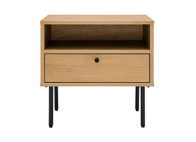 Nachttisch mit Ablagefächern in hellem Eichenholzfinish und schwarzen Metallfüßen PERNELLE