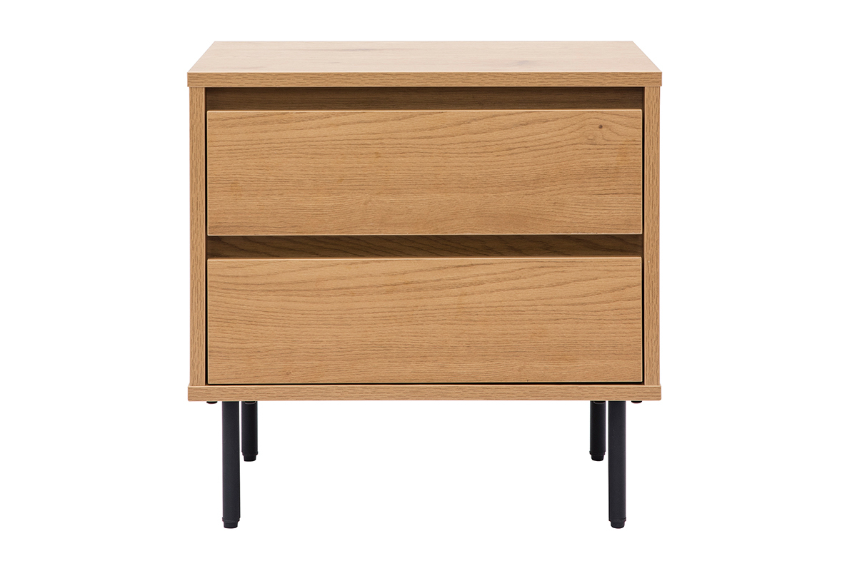 Nachttisch mit hellem Holzfinish in Eiche 2 Schubladen ARAGON