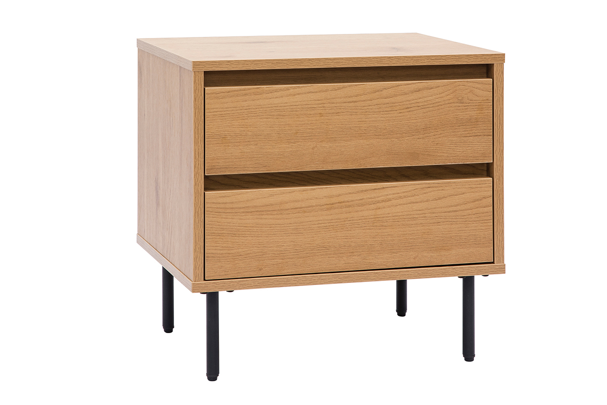 Nachttisch mit hellem Holzfinish in Eiche 2 Schubladen ARAGON