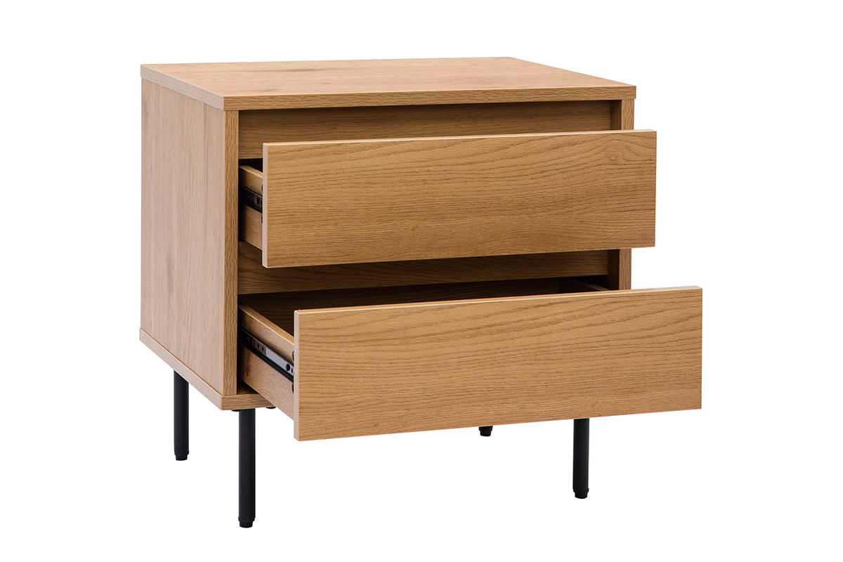 Nachttisch mit hellem Holzfinish in Eiche 2 Schubladen ARAGON