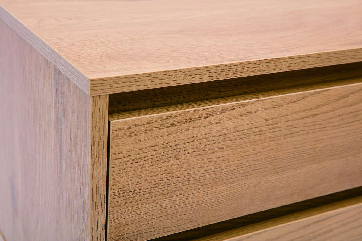 Nachttisch mit hellem Holzfinish in Eiche 2 Schubladen ARAGON